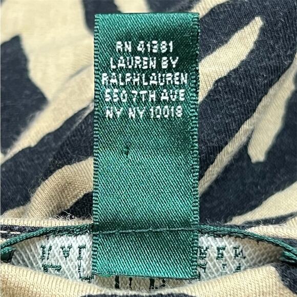 Lauren Ralph Lauren Women's Woven Cotton Black & Beige Tiger Stripe Tee, Size L - Picture 4 of 7